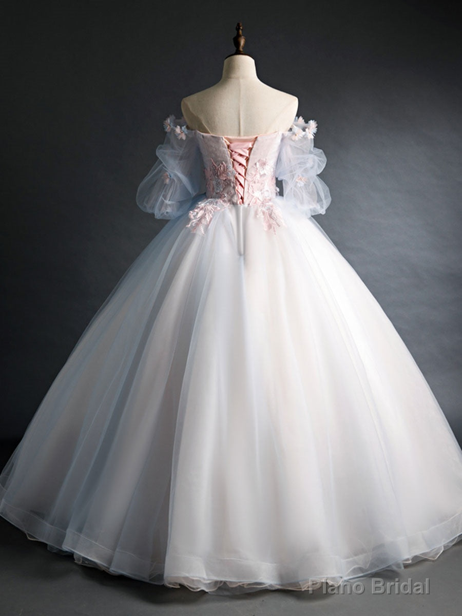 Pink Tulle Lace Applique Long Prom Dress, Tulle Lace Sweet 16 Dress