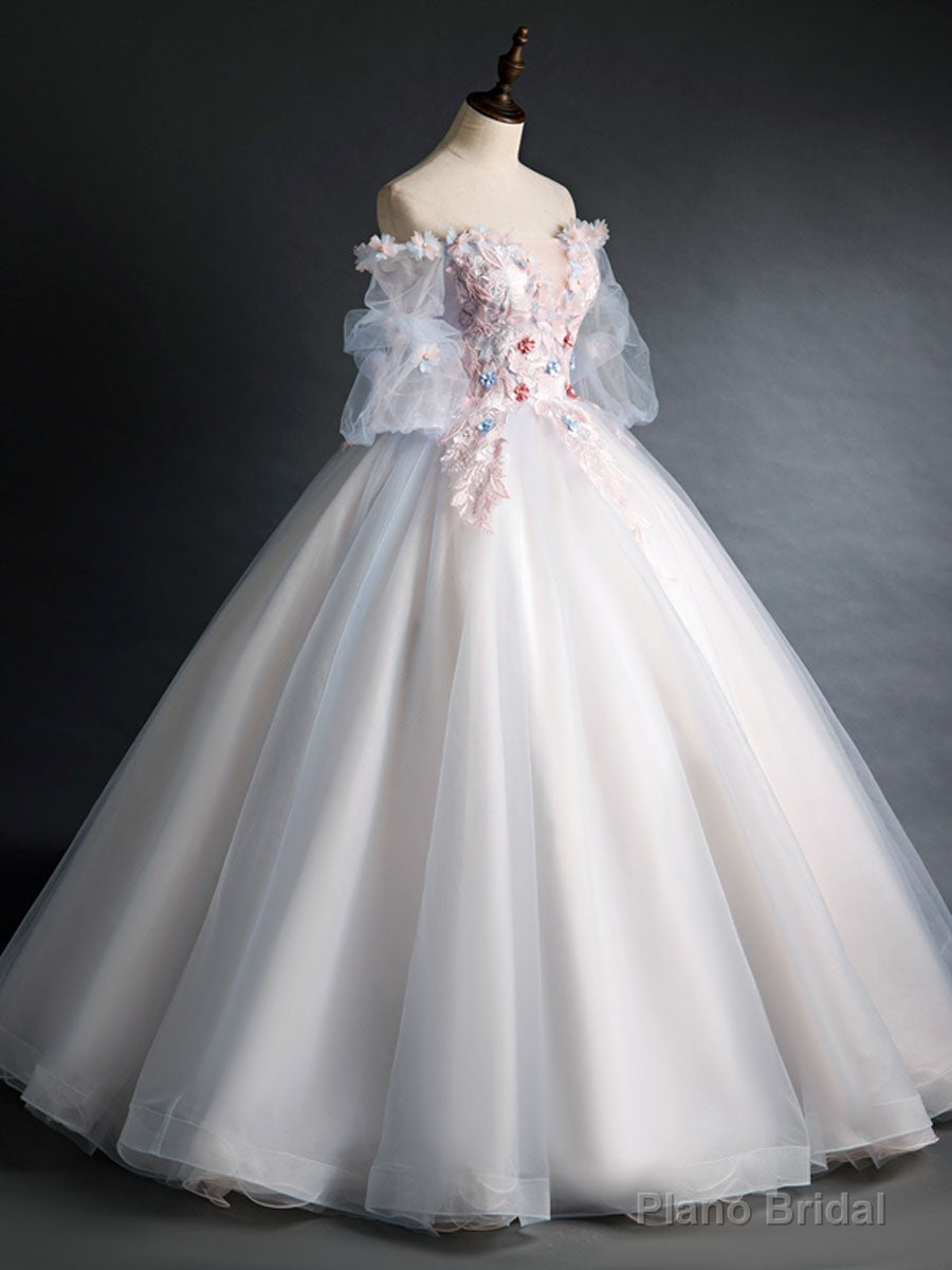 Pink Tulle Lace Applique Long Prom Dress, Tulle Lace Sweet 16 Dress Secondary image