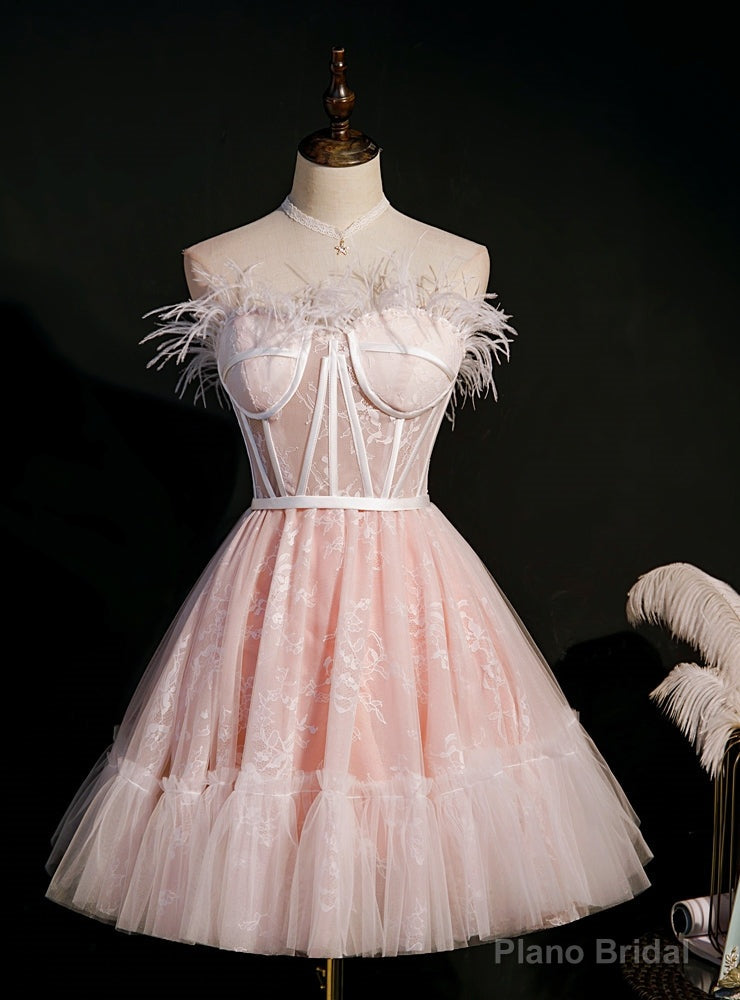 Pink Tulle Lace Feather Homecoming Dress Main image