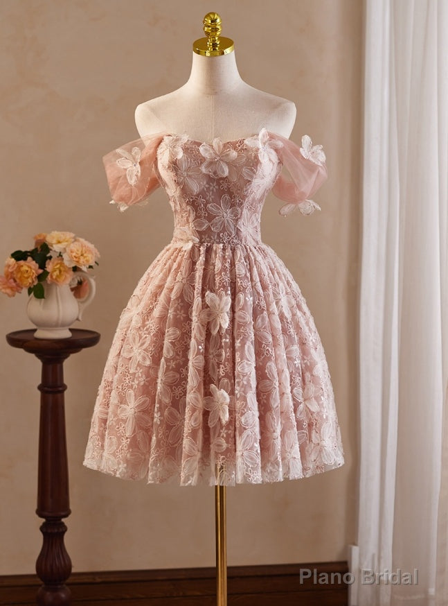Pink Tulle Lace Flower Homecoming Dress Main image