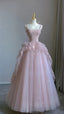 Pink Tulle Lace Long Formal Prom Dresses, Pink Formal Evening Dresses Birthday Dresses