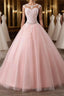 Pink tulle lace long Formal Prom dress, pink tulle evening dress