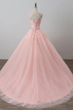 Pink tulle lace long Formal Prom dress, pink tulle evening dress