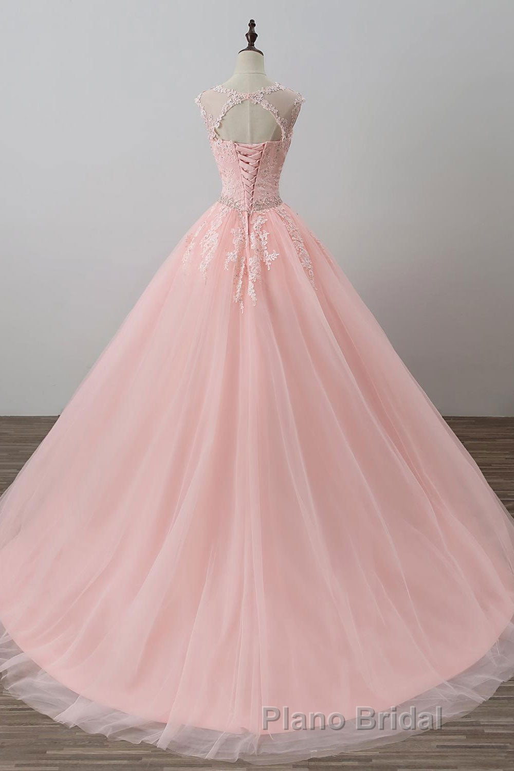 Pink tulle lace long Formal Prom dress, pink tulle evening dress
