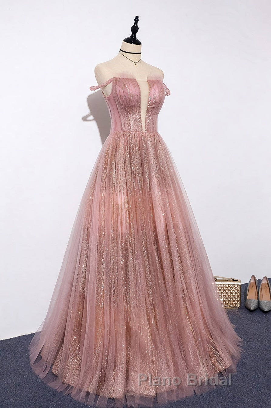 Pink tulle lace long Formal Prom dress pink tulle formal dress