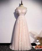 Pink Tulle Lace Long Prom Dress Pink Tulle Lace Formal Dress