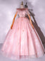 Pink Tulle Lace Off the Shoulder Feather uinceanera Dress