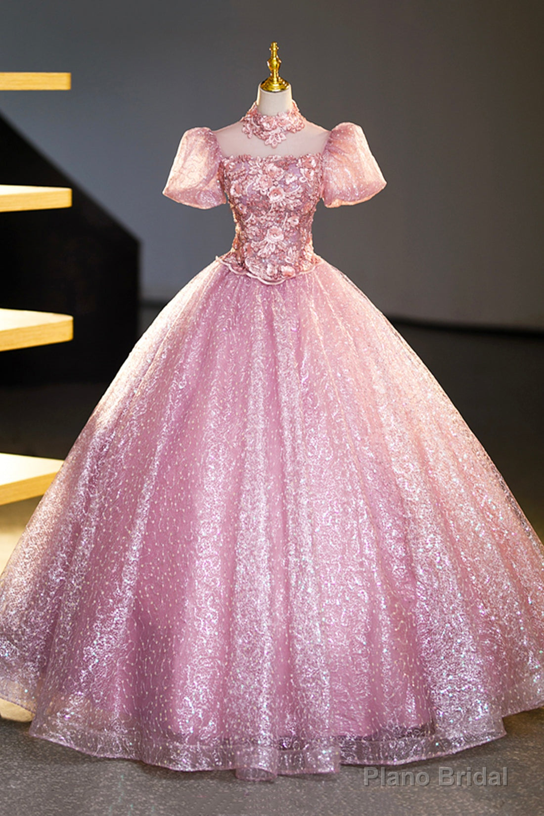 Pink Tulle Lace Princess Dress, A-Line Evening Dress Sweet 16 Dress Secondary image