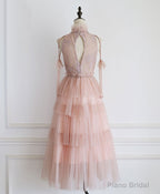 Pink Tulle Lace Prom Dress, Tulle Lace Homecoming Dress