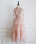 Pink Tulle Lace Prom Dress, Tulle Lace Homecoming Dress