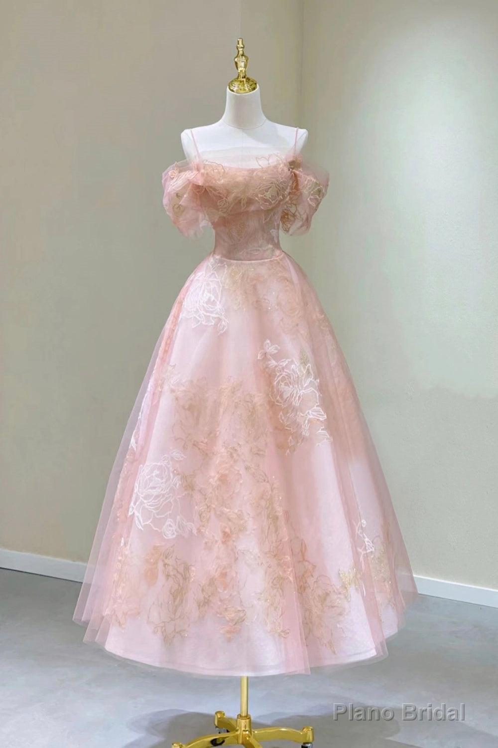 Pink Tulle Lace Short A-Line Prom Dress, Cute Off the Shoulder Party Dress Secondary image