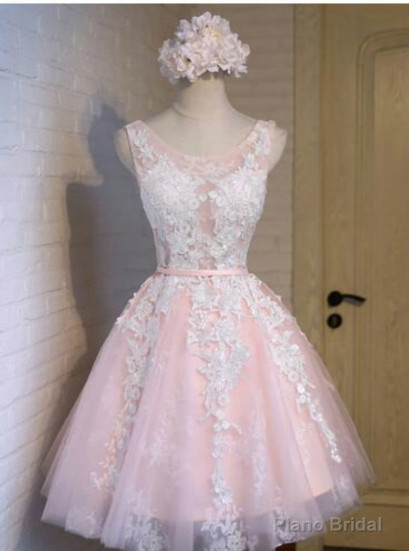 Pink Tulle Lace Short Homecoming Dress Main image