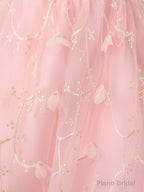 Pink Tulle Lace Tea Length Prom Dress, Pink Homecoming Dress
