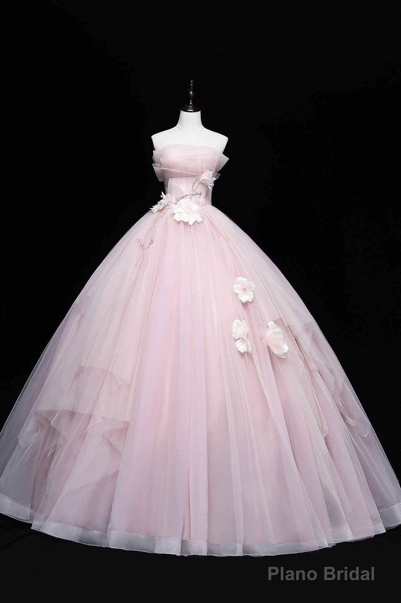 Pink Tulle Long A-Line Ball Gown, Pink Strapless Princess Sweet 16 Dress Secondary image