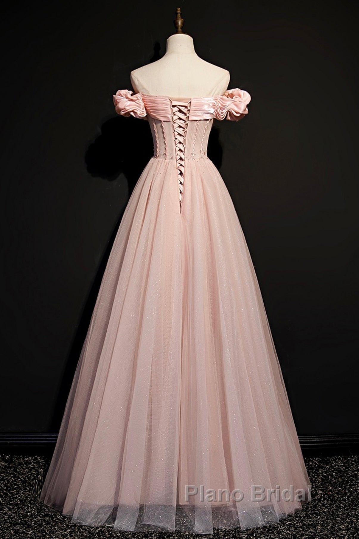 Pink Tulle Long A Line Formal Prom Dresses Pink Evening Dresses Secondary image