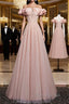 Pink Tulle Long A Line Formal Prom Dresses Pink Evening Dresses