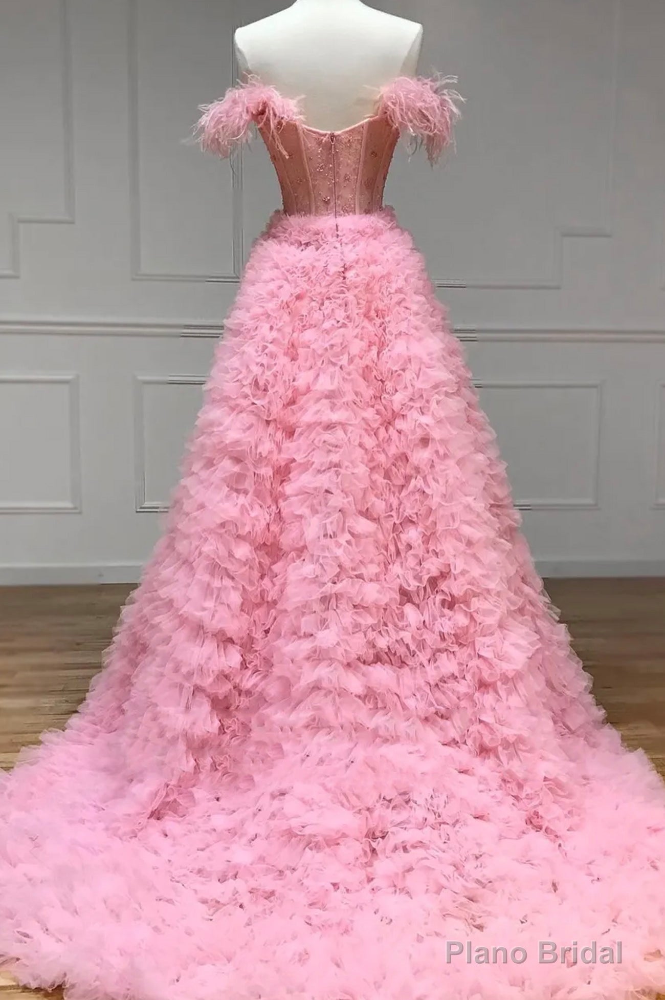 Pink Tulle Long A-Line Prom Dress, Pink Sweetheart Neckline Evening Gown