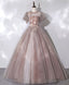 Pink Tulle Long Prom Dress, Pink Formal Sweet 16 Dress with Applique Beading