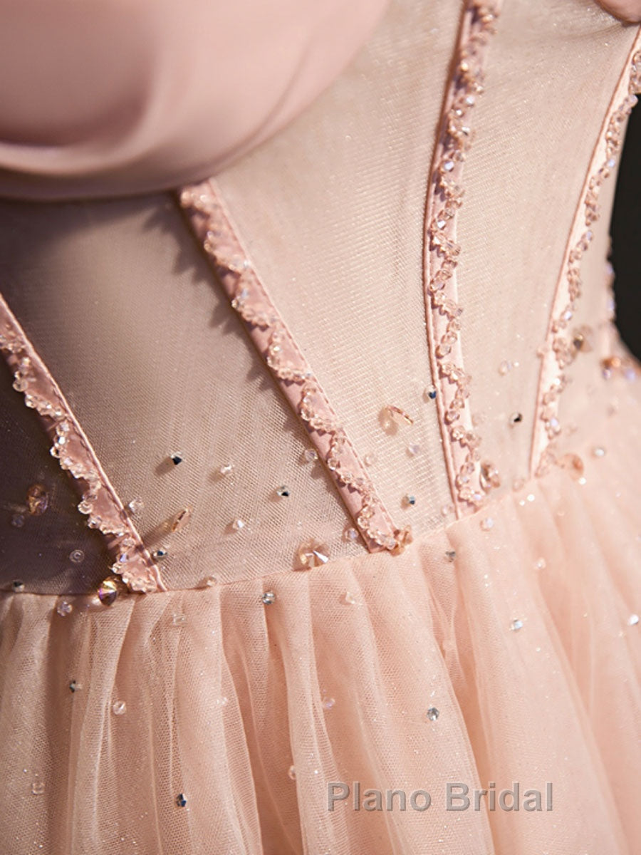 Pink tulle off shoulder long Formal Prom dress, pink tulle formal dress Secondary image