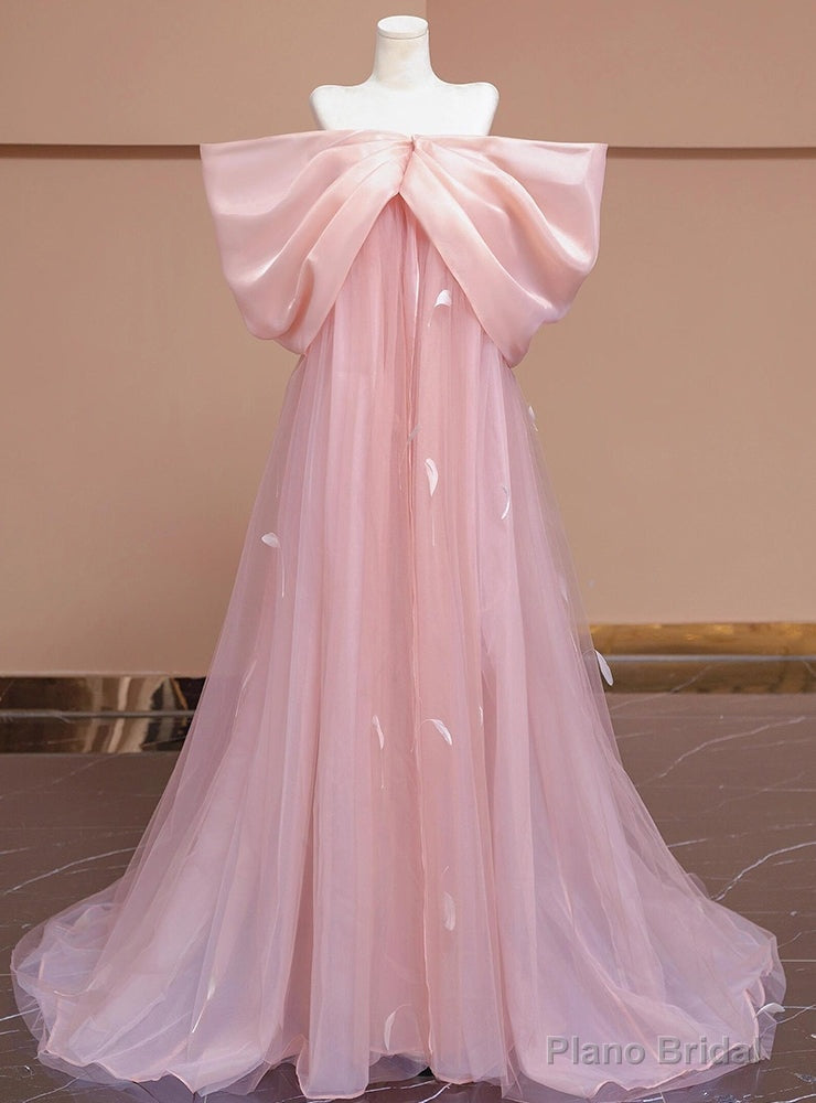 Pink Tulle Off the Shoulder Princess Prom Dress Main image