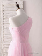 Pink Tulle One Shoulder Long Prom Dress Pink Bridesmaid Dress