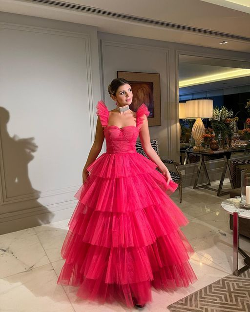 Pink Tulle Formal Prom Dresses Long Formal Evening Dresses Secondary image
