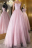 Pink tulle sequin long Formal Prom dress pink tulle formal dress