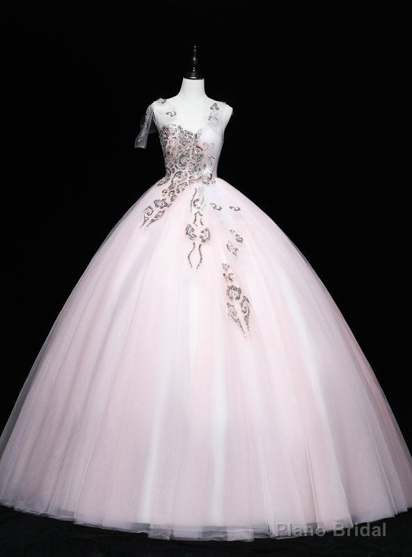 Pink Tulle Sequins Beading Ball Gown Quinceanera Dress