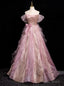 Pink Tulle Sequins Beading Bow Prom Dress