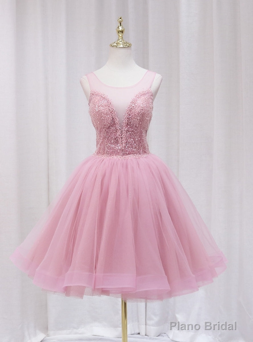 Pink Tulle Sequins Beading Homecoming Dress Main image