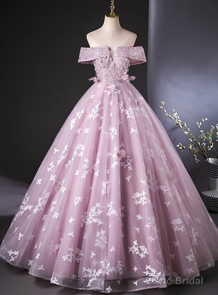 Pink Tulle Sequins Lace Off the Shoulder Quinceanera Dress Main image