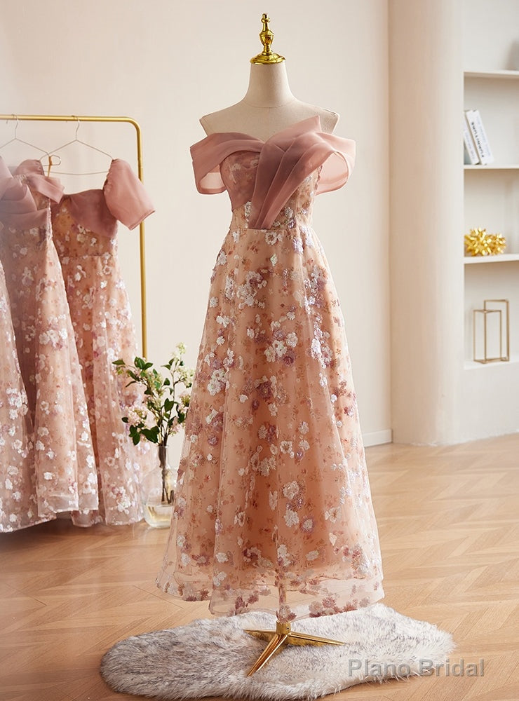 Pink Tulle Sequins Off the Shoulder Pleats Prom Dress Main image