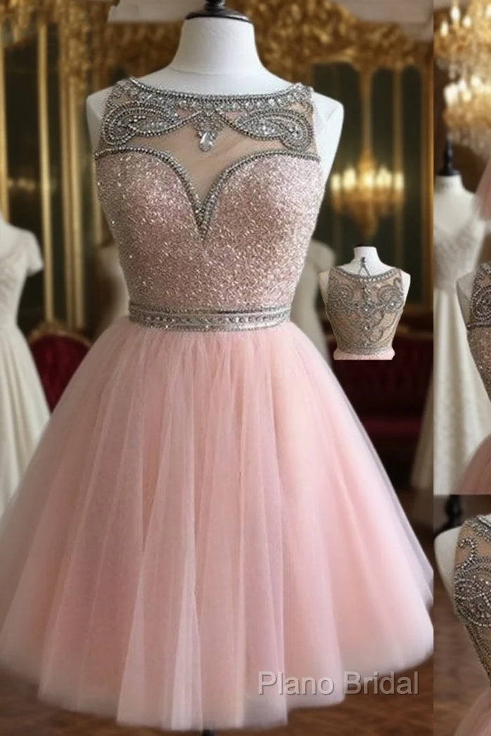 Pink Tulle Short Formal Prom Dresses For Teens, Pink Homecoming Dresses