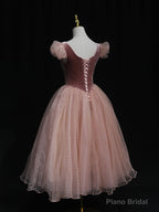 Pink Tulle Short Prom Dress, Pink Tulle Puffy Homecoming Dress