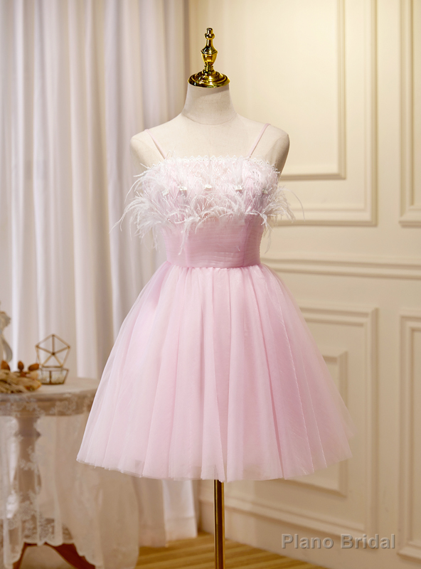 Pink Tulle Spaghetti Straps Homecoming Dress Main image