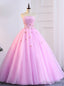 Pink Tulle Strapless Appliques Sweet 16 Quinceanera Dresses With Pearls