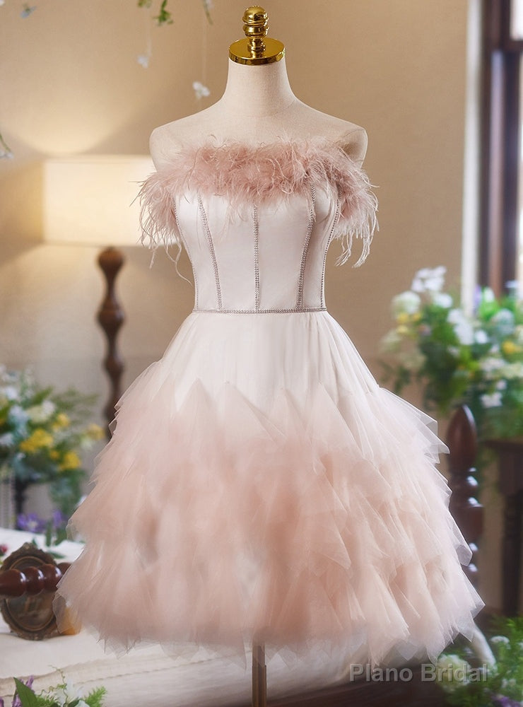 Pink Tulle Strapless Feather Homecoming Dress Main image