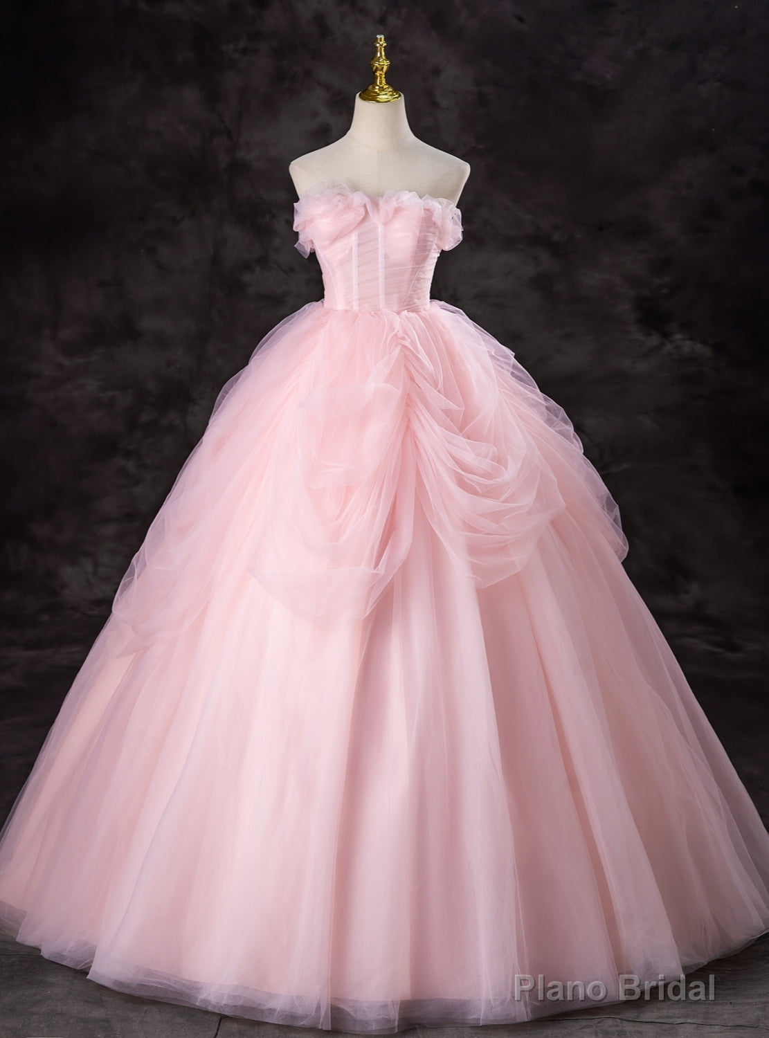 Pink Tulle Strapless Pleats Princess Quinceanera Dress Main image