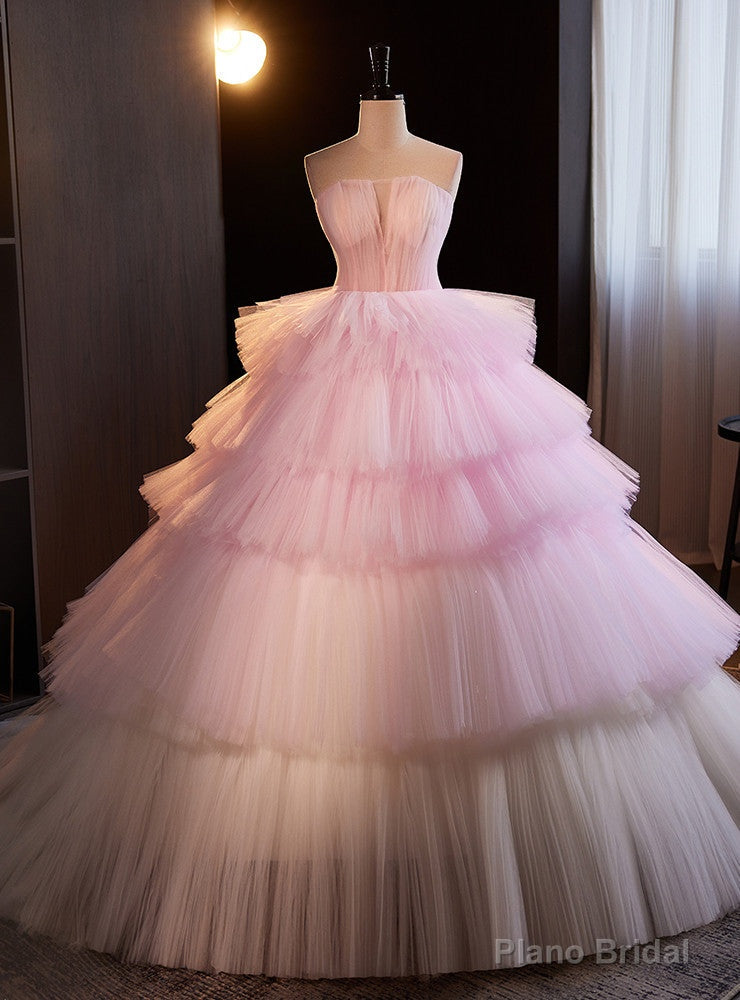 Pink Tulle Strapless Tiers Princess Quinceanera Dress Main image