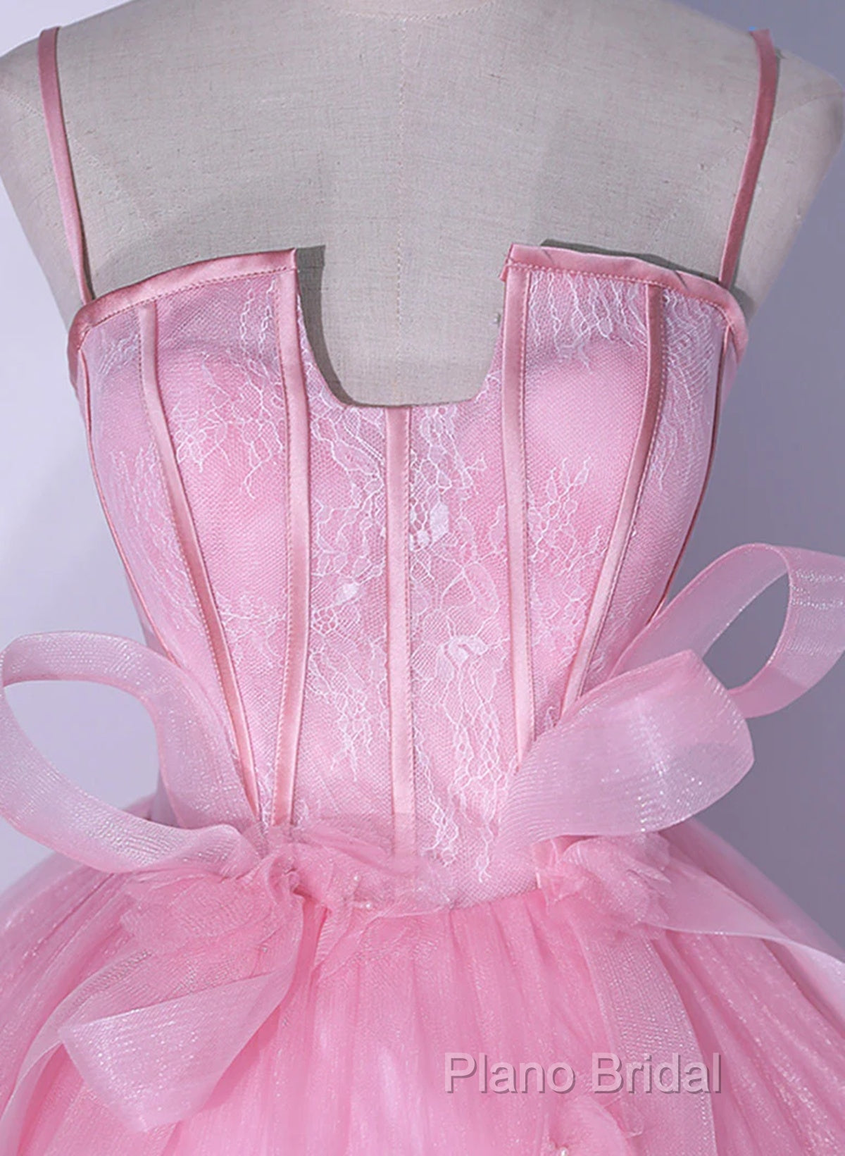 Pink Tulle Straps Ball Gown Long Sweet 16 Dresses, Pink Tulle Formal Dresses