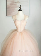 Pink Tulle Sweetheart Ball Gown Cute Sweet 16 Dresses, Pink Tulle Formal Prom Dresses