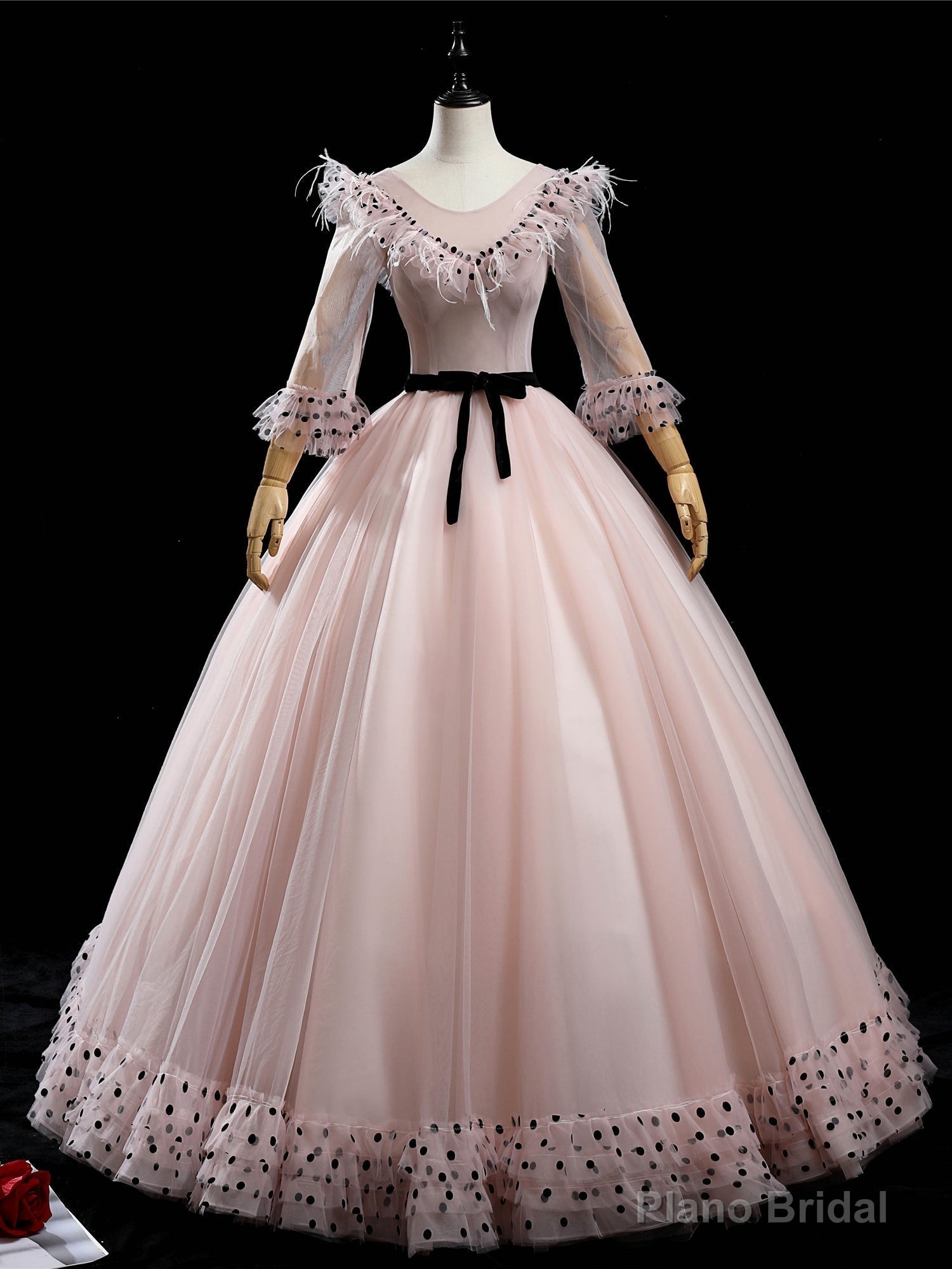Pink Tulle Wave Point Long Sleeve Quinceanera Dress Main image
