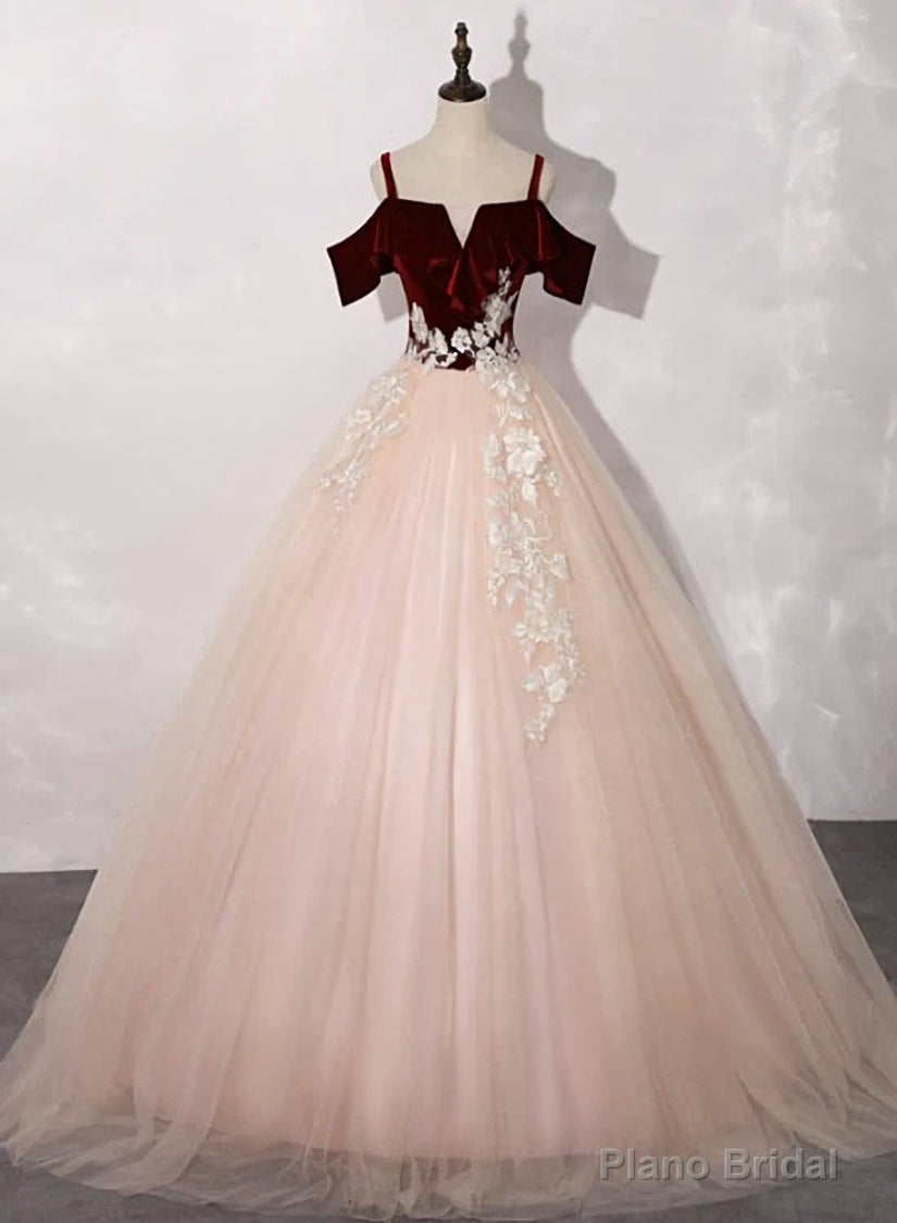 Pink Tulle with Velvet Top Long Party Dress Prom Dres, Ball Gown Sweet 16 Dresses Secondary image