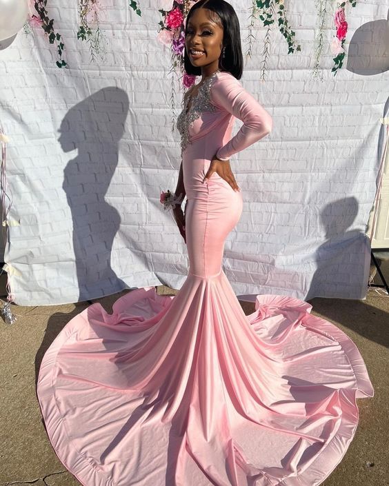 Pink Unique Long Formal Prom Dresses Mermaid Party Dresses Secondary image