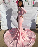Pink Unique Long Formal Prom Dresses Mermaid Party Dresses