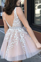 Pink V Neck A Line Homecoming Dress