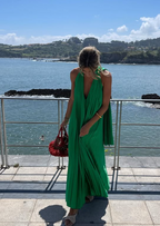 Pink/Green Fashion V-Neck Elegant Long Satin Formal Evening Dresses Party Dresses Wedding Guest Dresses Maternity Dresses