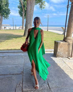 Pink/Green Fashion V-Neck Elegant Long Satin Formal Evening Dresses Party Dresses Wedding Guest Dresses Maternity Dresses