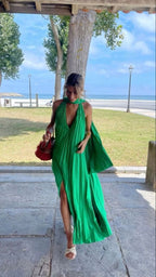 Pink/Green Fashion V-Neck Elegant Long Satin Formal Evening Dresses Party Dresses Wedding Guest Dresses Maternity Dresses