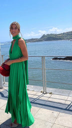 Pink/Green Fashion V-Neck Elegant Long Satin Formal Evening Dresses Party Dresses Wedding Guest Dresses Maternity Dresses